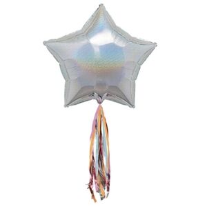 321 Party! Prismatic Star Foil Balloon with Tassel  24" Silver